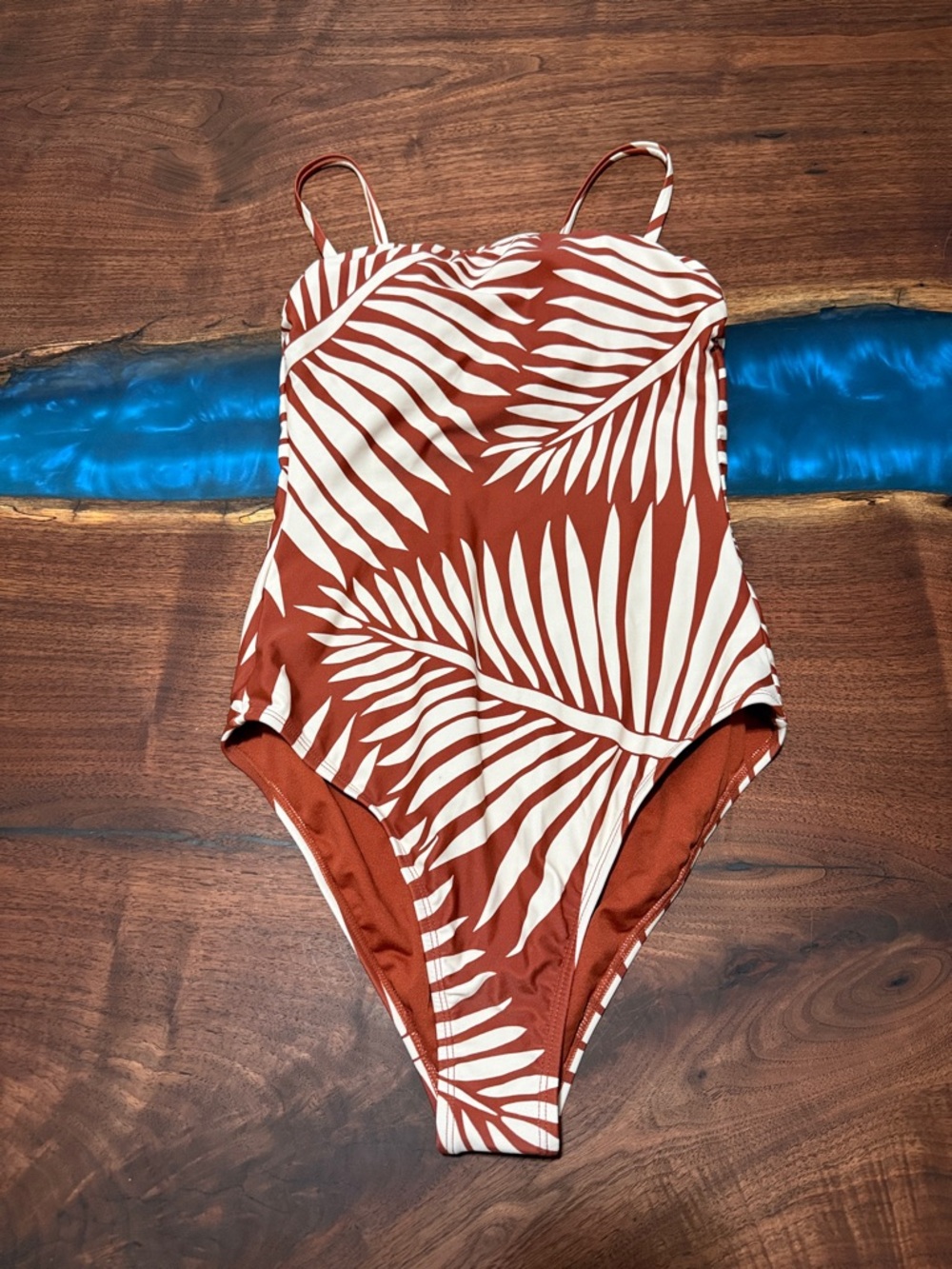 Shade & Shore Rust and White Palm-Print One-Piece Swimsuit